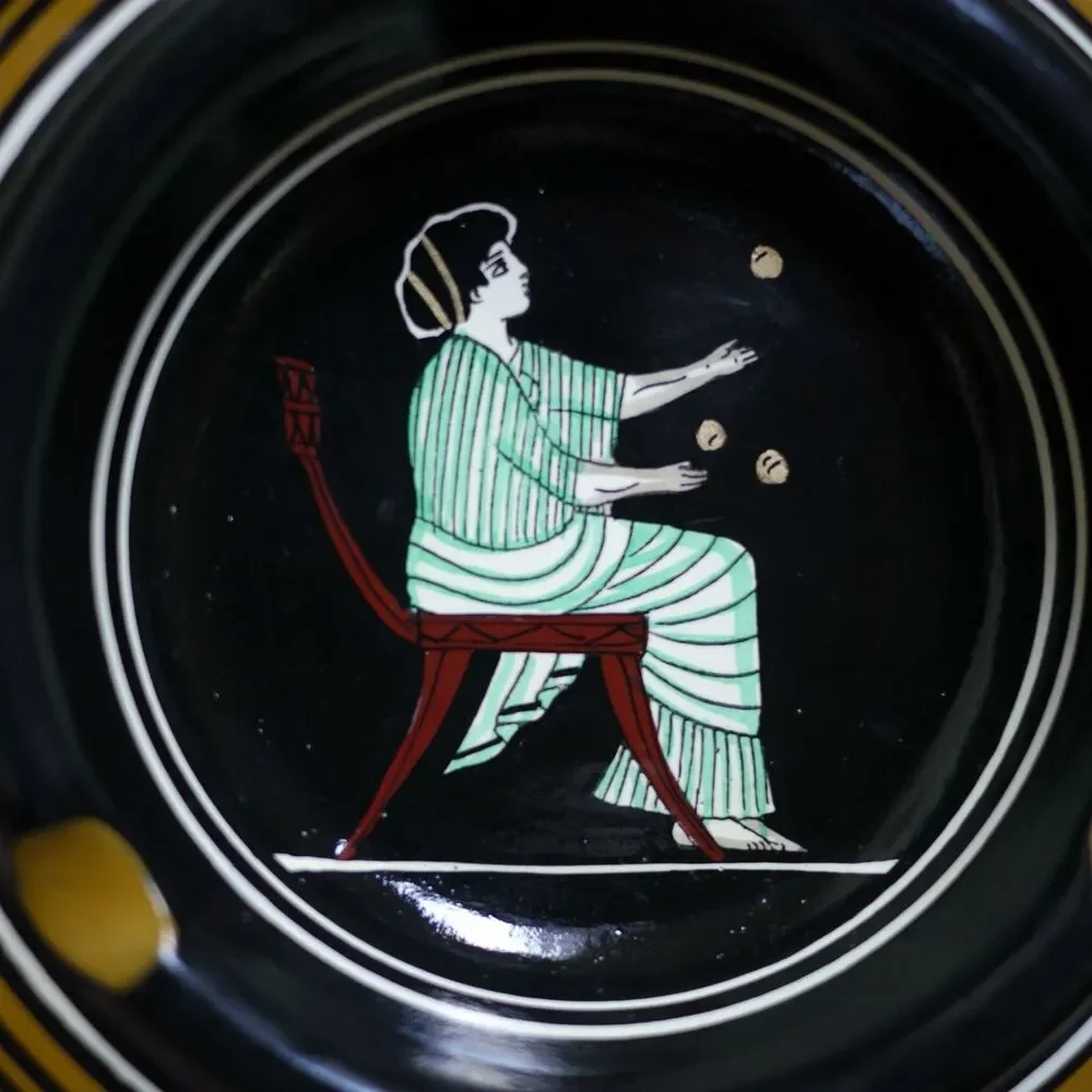 Vintage Retro Mid Century Handmade Classical Greek Painted Pottery Ashtray Dish